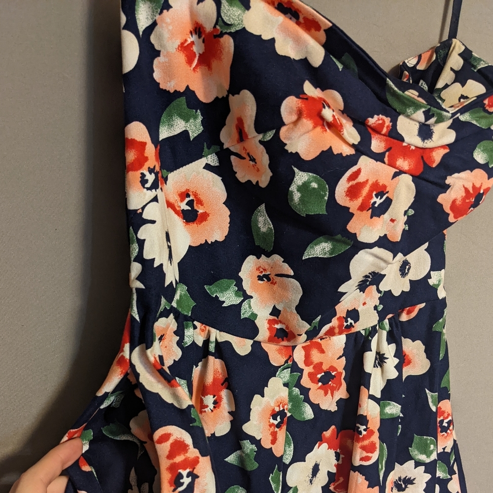 Unique Vintage Navy Floral Swing Dress